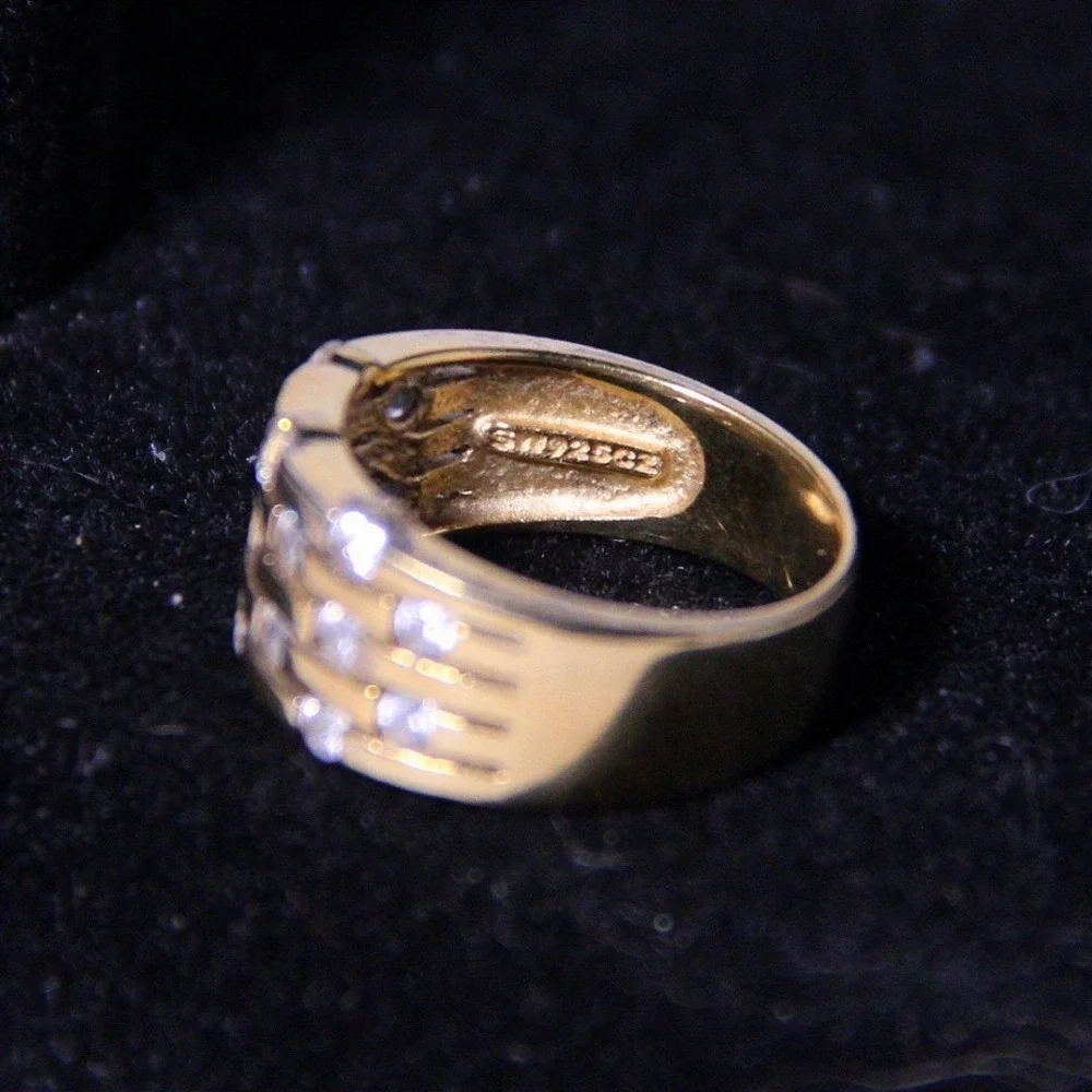 Gold Over Sterling Silver Triple Row Cubic Zirconia Band Ring‎ Size 7.25 CZ 925